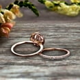 thumbnail image 4 of 2.25 Carat 6mm Round Morganite Bridal Set 10k Rose Gold Engagement Ring Halo Stacking Matching Band Promise Ring Anniversary Ring Surprisingly Ring, 4 of 5
