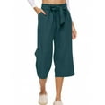 thumbnail image 4 of bbyeadc Pedal Pushers for Women Bermuda Shorts Knee Length Trendy Summer High Waisted Gauze Pants Dressy Casual Linen Capris with Pockets, Dark Green L, 4 of 5