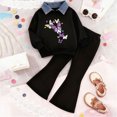 thumbnail image 2 of TOWED22 Kids Toddler Girl Clothes Print Sweatshirt Flared Pants 2Pc Outfits Set Infant Fall Winter Outfits,Purple,3-4 Y, 2 of 4