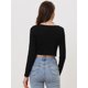 thumbnail image 4 of Camiseta Corta Casual para Mujer con Cuello en V y Mangas Largas con Cremallera Negro M, 4 of 6