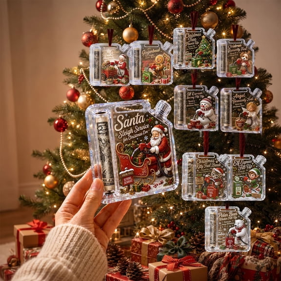 Christmas Cash Gift Ornament, Fuel Can Theme Christmas Money Holder Ornament with Cash Tube and Hanging Ribbon, Holiday Money Holder for Tree Decor and Gift Exchange
