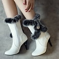 thumbnail image 4 of Fuzzy Snow Boots for Women Elegant Dressy Stiletto Winter Booties Zip up Furry Lined Mid Calf Boots, 4 of 8
