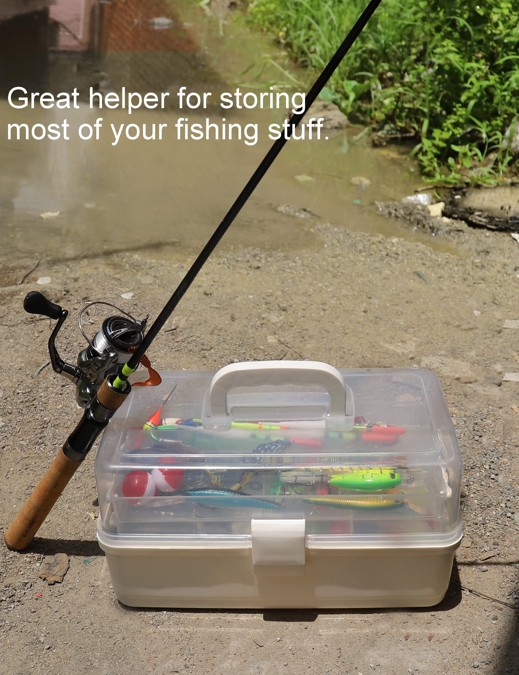 Tackle Box Large 3 Layers Plastic Portable Storage Fishing White Organizer Art Craft Tool