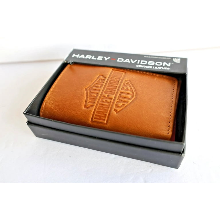 Harley Davidson Tri fold Leather Wallet Brown Brand New In Gift