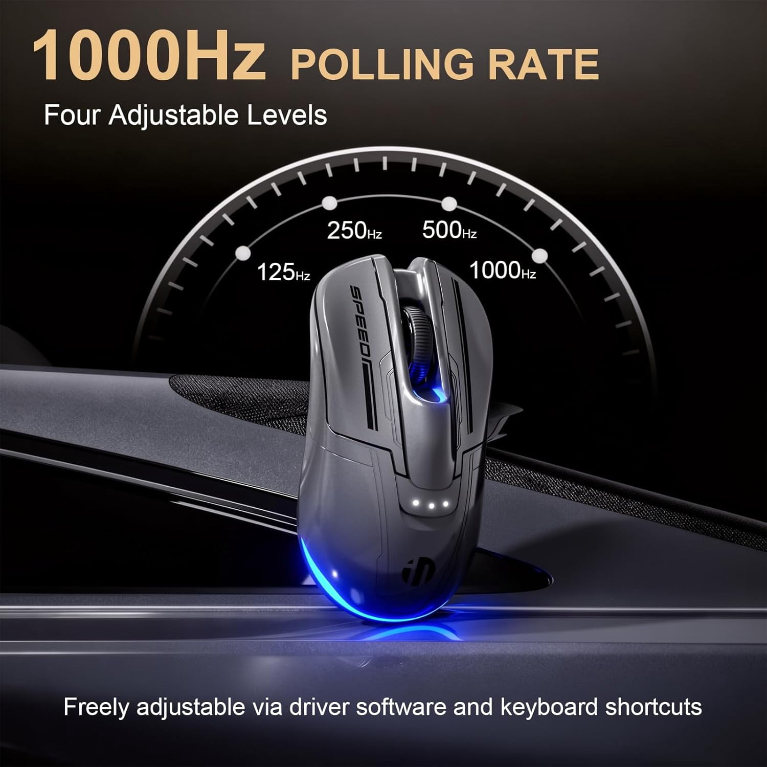 Sports Car Style Wireless Gaming Mouse, 12800 DPI, Tri-Mode 2.4G/Bluetooth 5.3/USB-C Wired, 87g Lightweight RGB Backlit Mouse, 500mAh for PC Laptop Computer (Gray)