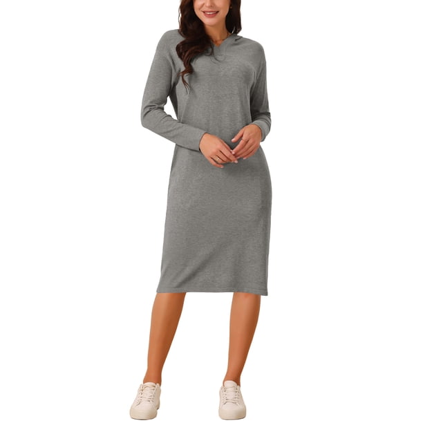 Vestido de sudadera con capucha para mujer INSPIRE CHIC, suéter casual de manga larga, vestido midi con bolsillo en gris M