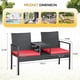 thumbnail image 4 of WLXIANG Patio Conversation Sets Outdoor Loveseat with Built-in Table & Cushions Wicker Patio Furniture Porch Chairs Bench for Lawn, Backyard, Balcony (Red), 4 of 8