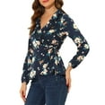 thumbnail image 5 of MODA NOVA Junior's Floral Print Ruffle V Neck Self Tie Wrap Peplum Top, 5 of 6