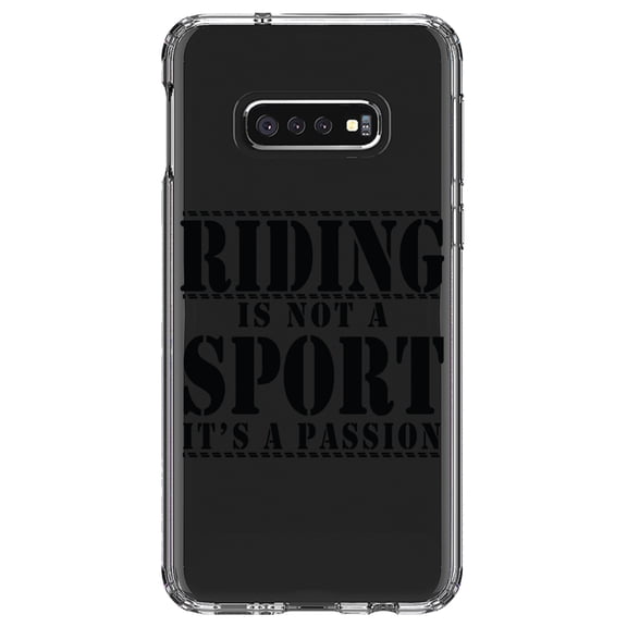 DistinctInk Clear Shockproof Hybrid Case for Samsung Galaxy S10e (5.8" Screen) - TPU Bumper Acrylic Back Tempered Glass Screen Protector - Riding is A Passion - horses