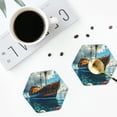 thumbnail image 4 of Disketp Floral Ship On Ocean Funny Coasters,4 Pcs Leather Coasters with Holder, Perfect Housewarming Hostess Gifts,Protect Furniture from Water Marks Scratch and Damage-Hexagon, 4 of 6