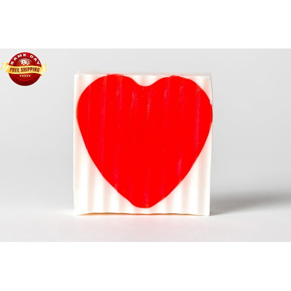 VALENTINES HEART ALL NATURAL HANDMADE STRAWBERRY SCENT RED & WHITE 4 OZ SOAP BAR