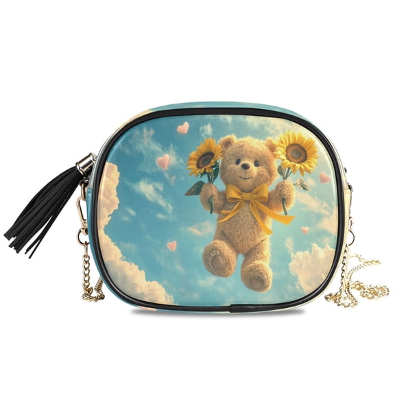 Womens Casual Chain Shoulder Bag Simple style Flying Bear with Sunflowers Crossbody Bag