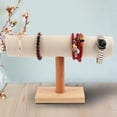 thumbnail image 4 of Expositor de joyas, soporte de almacenamiento con barra en T, para relojes de pulsera, collares, coletero de madera Beige Grande, 4 of 8