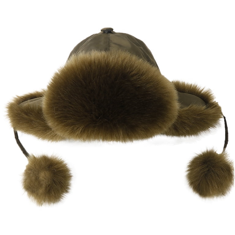 Faux Fur Trapper Hat with Earmuffs, Winter Warm Unisex Adult Size Trapper Hat with Faux Fur Lining, Ear Flaps, Adjustable Chin  main image 4