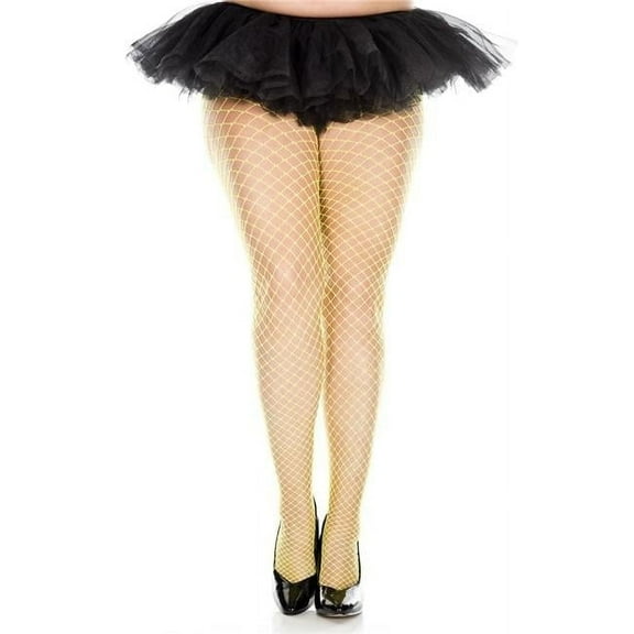 Music Legs Women's Plus Size Seamless Diamond Net Pantyhose 9030Q-NEONYELLOW