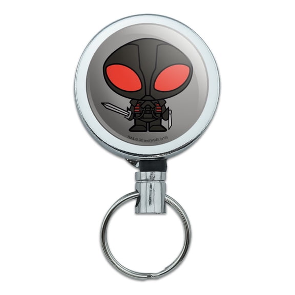 Aquaman Movie Black Manta Chibi Character Heavy Duty Metal Retractable Reel ID Badge Key Card Tag Holder with Belt Clip