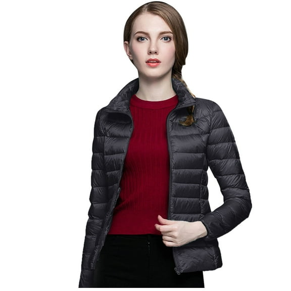 Lixiuxyad Puffer Winter Coats Women Warm Lightweight Jacket Hoodless Windproof Winter Coat With Recycled Insulation Winter Slim Short Hooded Warm White Down Coat Outerwear Black