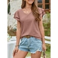 thumbnail image 2 of TEMOFON Summer Shirts for Women Summer Short Sleeves Casual Blouses Fashion V Neck Ruffle Sleeves Pink Cute T Shirts for Women Size XL, 2 of 5