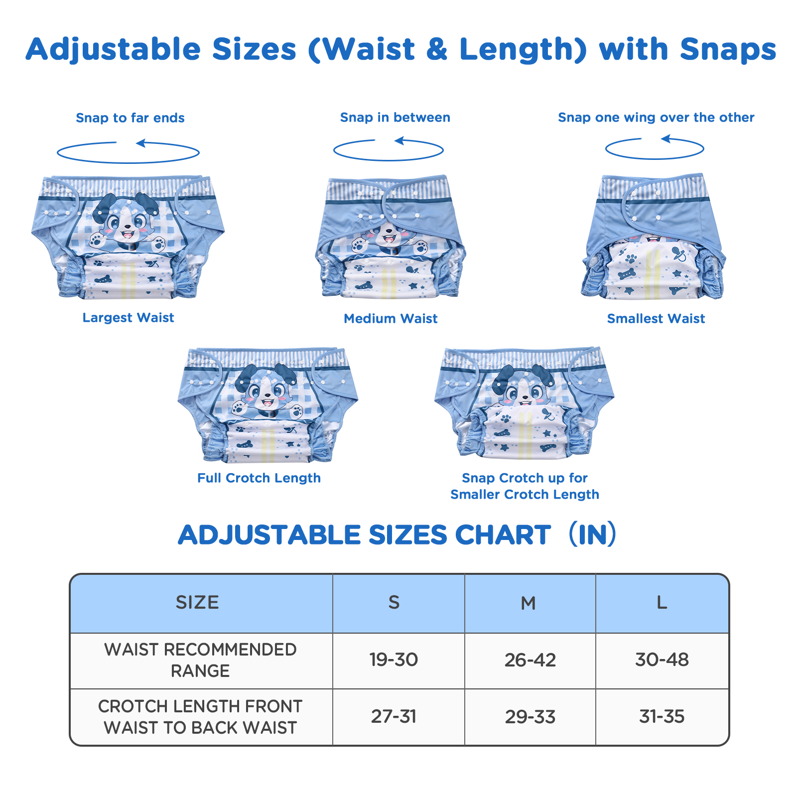 Littleforbig Washable Adjustable Reusable Waterproof Cloth Adult Diaper Wrap Cover - Little Blue S