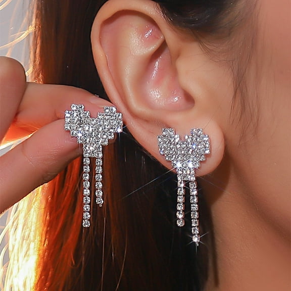 OUOYYO Sparkling Heart Drop Earrings for Women - Rhinestone Dangle Wedding Party Jewelry, Elegant Evening Glam Accessories Gift