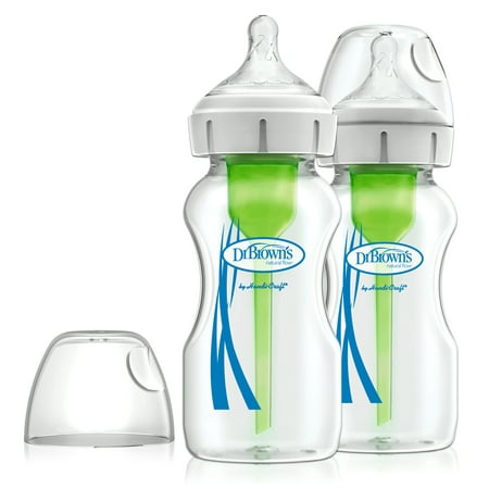 Dr. Brown's Natural Flow Options+ Wide-Neck Glass Baby Bottles, Clear, 0m+, 9 Ounce,