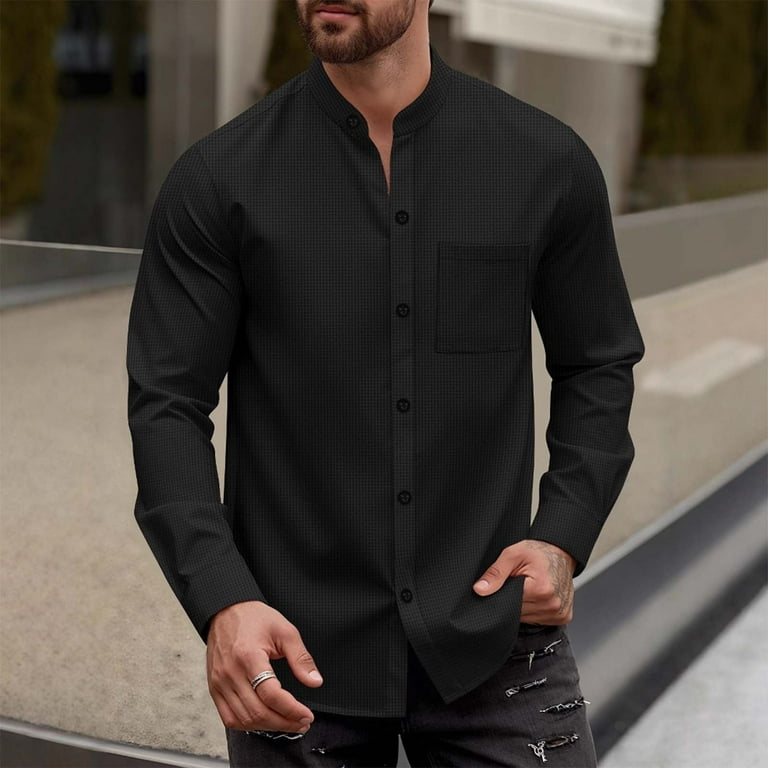 Hinvhai Dress Shirts for Men Stretch Dress Shirts Collarless Button Down Long Sleeve Shirts Muscle Fit Black S(s), Men's, Size: Small Hinvhai Dress Shirts for Men Stretch Dress Shirts Collarless Button Down Long Sleeve Shirts Muscle Fit Black S(s), Men's, Size: Small