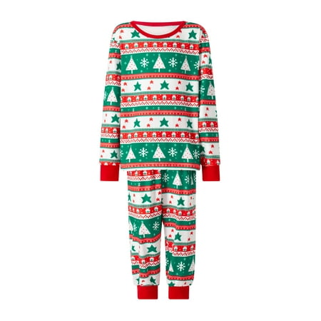 

Listenwind Christmas Matching Family Parent-child Pajamas snowflake Star and Christmas Tree Print Long-Sleeved Round Neck Tops Matching Elastic Waist Trousers for Holiday Parties