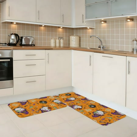 

Kitchen Mats for Floor 2 Piece - Gnome Halloween Hat Anti Fatigue Mats for Kitchen Floor Kitchen Rugs Non Slip Washable Mat for Home Kitchen Decor