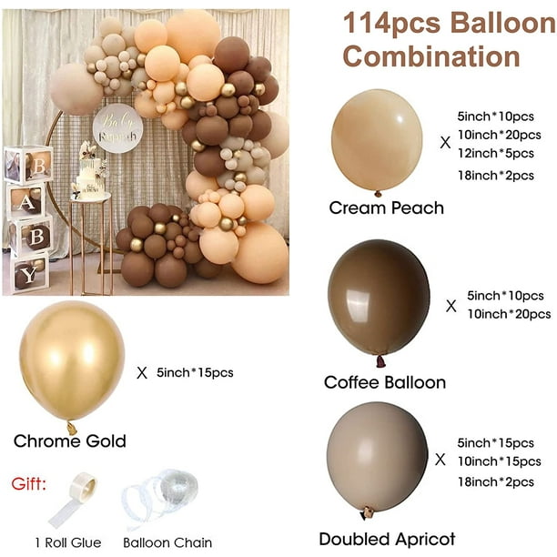Ballons Marron Beige Anniversaire, 60 Pièces Or Confettis Ballons