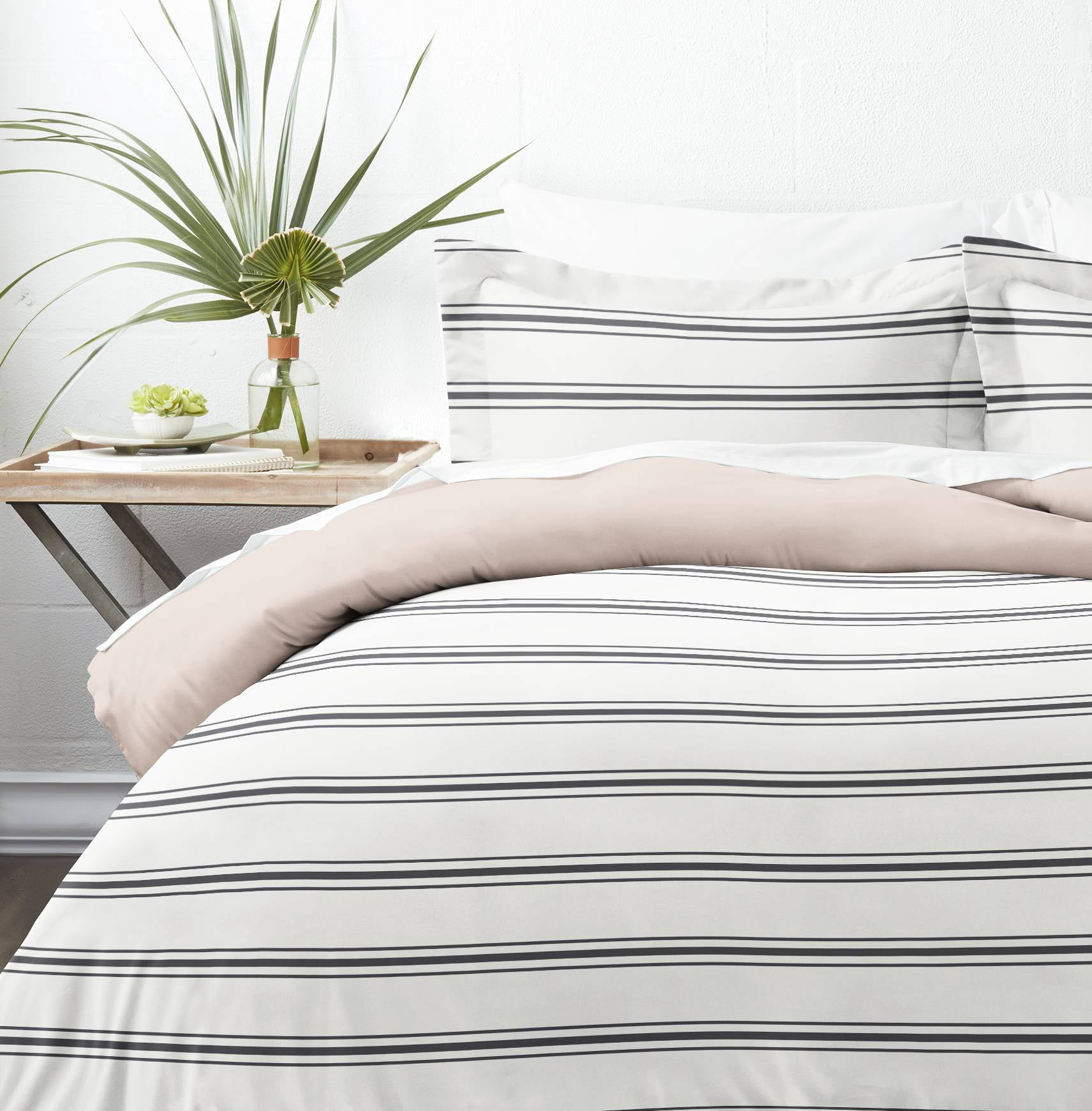 Noble Linens Rose Desert Stripe Reversible 2-Piece Duvet Cover Set, Twin/Twin XL