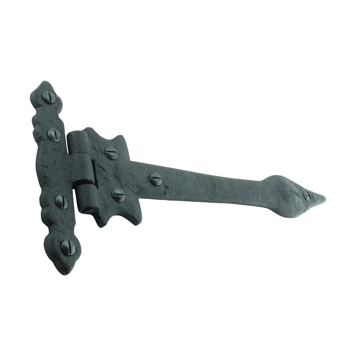 Renovators Supply Black Wrought Iron Strap Hinge 9" Spear Tip Flush Mount Heavy Duty Strap Gate and Door Hinges w/Hardware Pack of 2