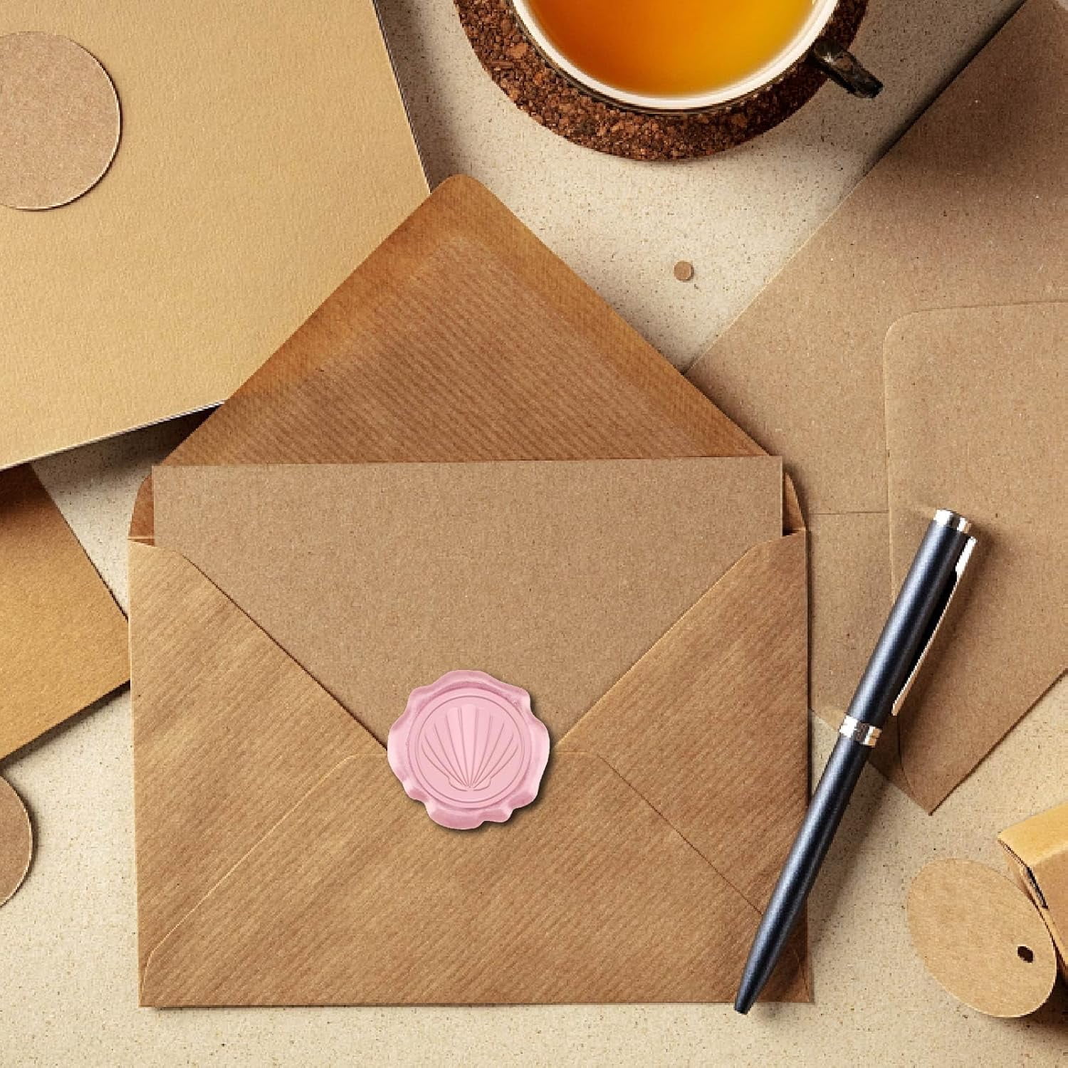 1set 100pcs Shell Shaped Adhesive Wax Seal Stickers Envelope Seal Decoration For Craft Scrapbook Gift Pink 30mm