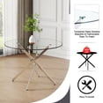 thumbnail image 6 of Sumdeal 47" Modern Round Clear Glass Dining Table Set for 4, Chrome Silver Table & 4 Beige Velvet Dining Chairs with Brushed Silver Legs, 6 of 9