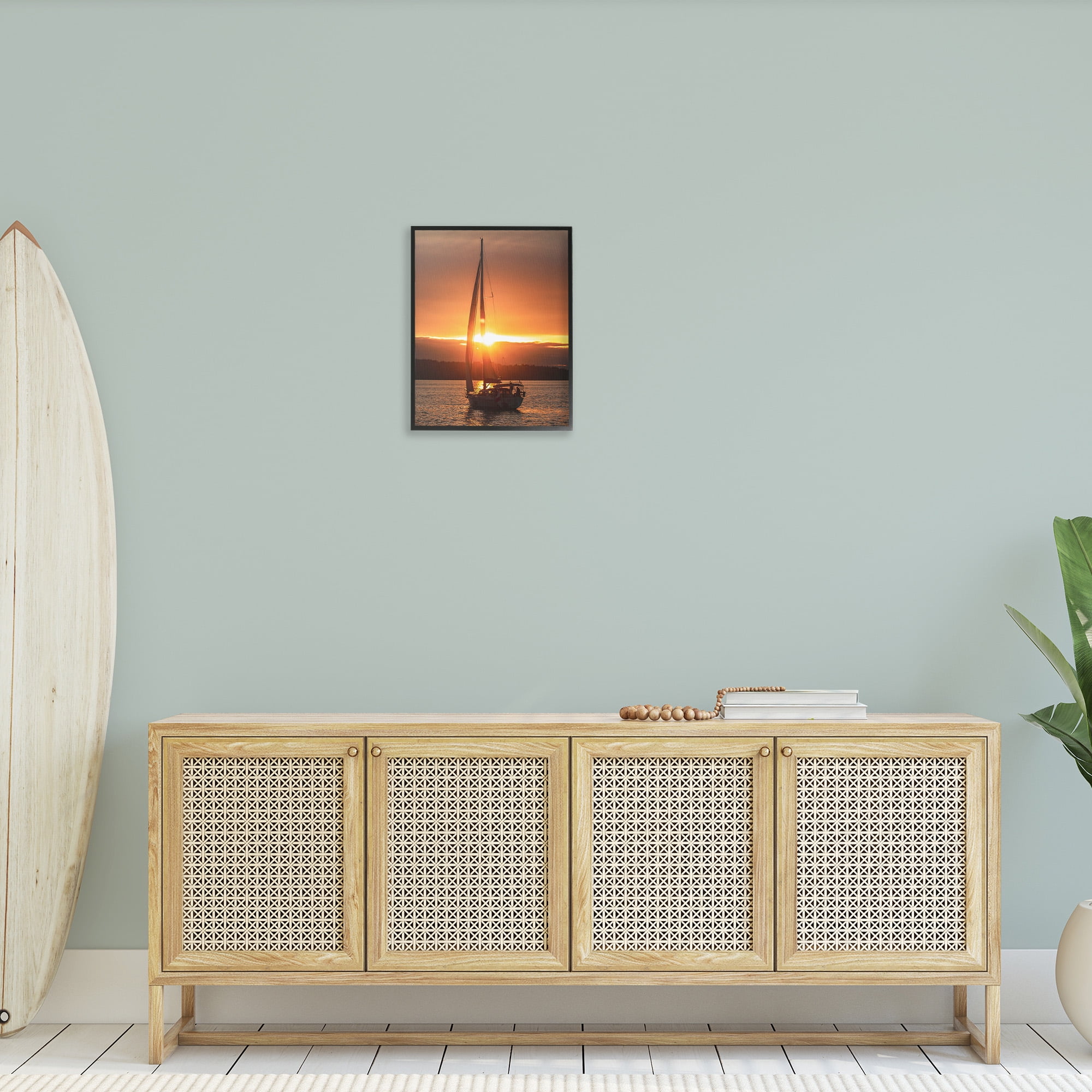 Stupell Industries Sailboat at Sunset Transportation Photography Black Framed Art Print Wall Art, 16 x 20