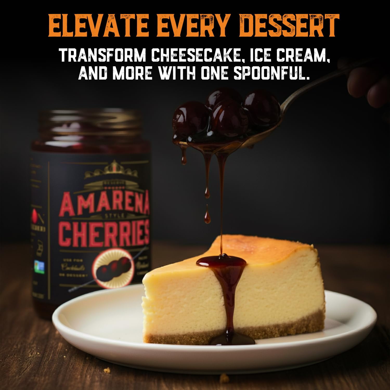 Aged and Charred Amarena Cherries in Syrup, 10 oz Cocktail Garnish for Bourbon and Whiskey, 30–40 Cherries, Made in USA