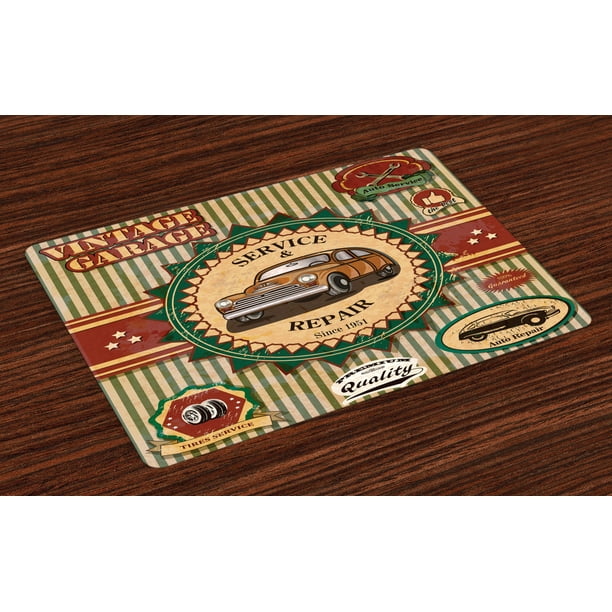 Retro Placemats Set of 4 Collection of Vintage Retro Car Label in Faint
