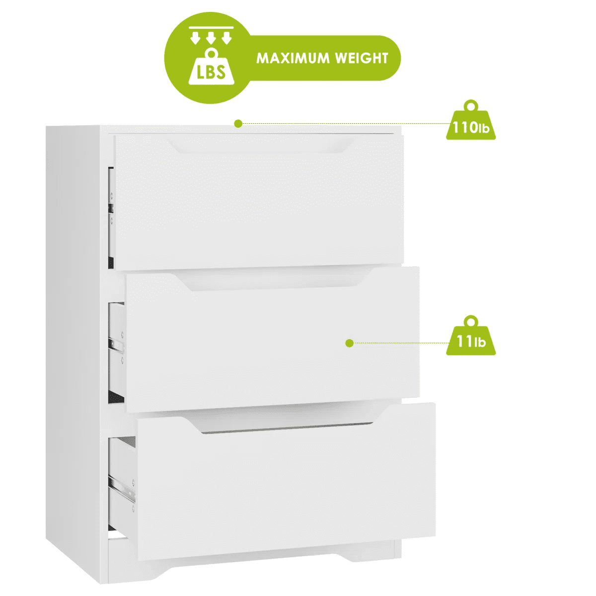 Homfa 3 Drawer White Dresser, 23.6”W Nightstand, Wood Chest of Drawer with Cutout Handles for Bedroom Living Room