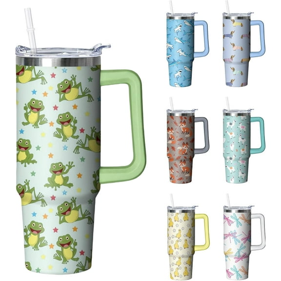 30 oz Frog Tumbler with Handle and Straw, Insulated Stainless Steel Cup with Lid, Travel Coffee Mug Water Bottle, Gifts for Woman Animal Lovers