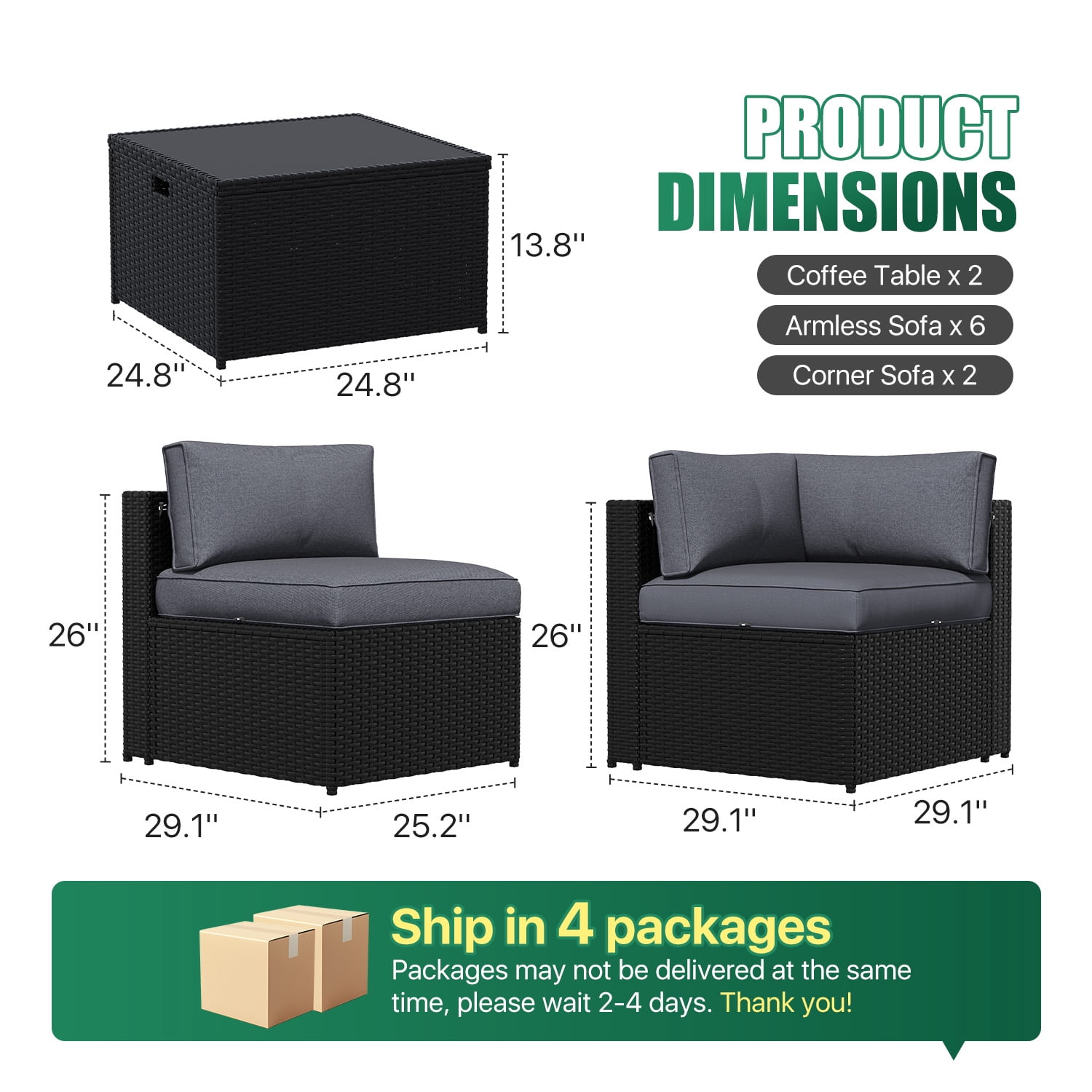 Clouddwell 10-Piece Patio Furniture Set On Sale, Black Rattan Wicker Outdoor Sectional Sofa Couch with Table Patio Conversation Set for Lawn& Backyard, Gray