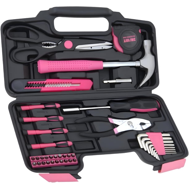 Kit de herramientas para el hogar HANTINSTINA, 39 piezas, portátil y rosa