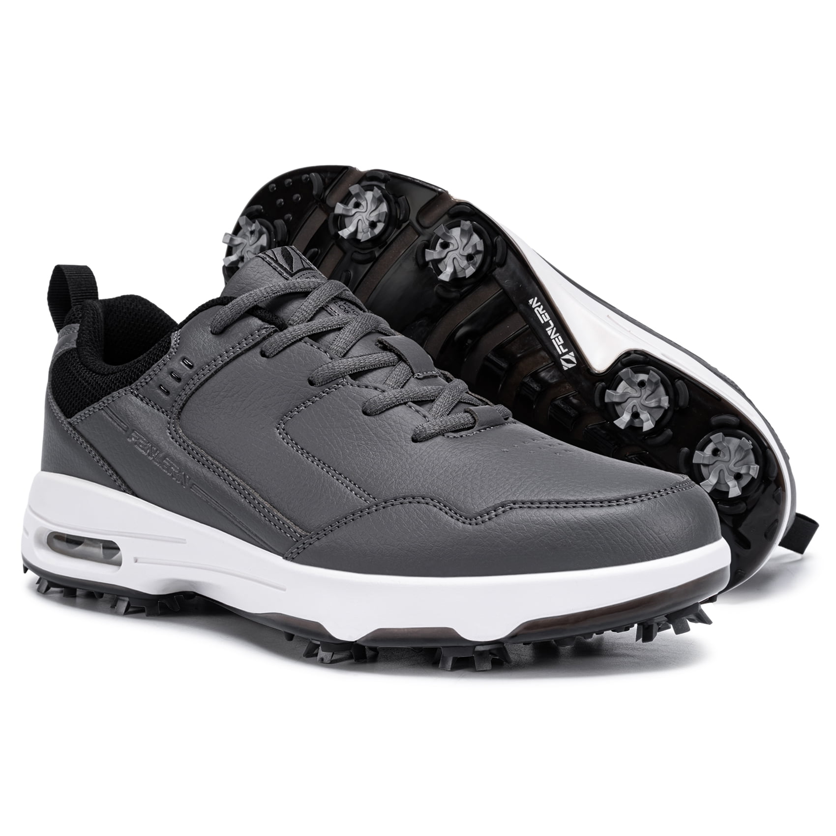 FENLERN Men's Golf Shoes with Spiked Waterproof Leather Upper Air cushion shock-absorbing sports sneakers Shoe