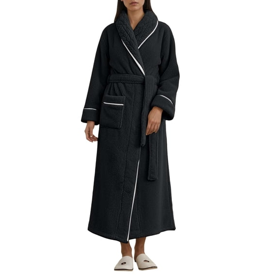 KANG Winter Fleece Bathrobe Soft And Cozy Kimono Robe With Pockets For Spa And Wear