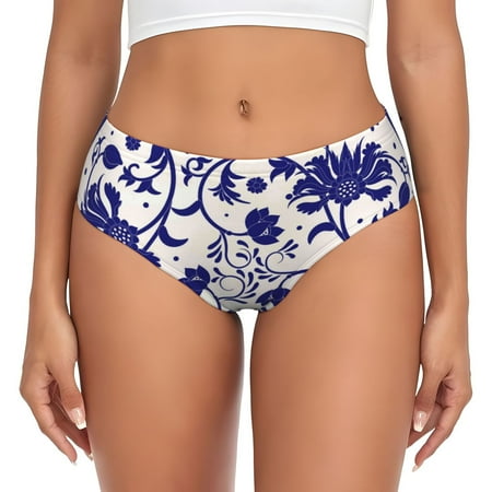 Blue And White Porcelain Womens Briefs Underwear  No Show Seamless Underwear for Women  Soft Stretch Women s Panties  Classic Hipster Panties Bikini Underwear Briefs for Ladies