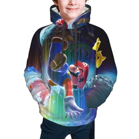 Super Mario Galaxy Youth Hoodies Sweatshirt Teen Pullover Hooded Clothes With Pocket For Boys Girls Clothing