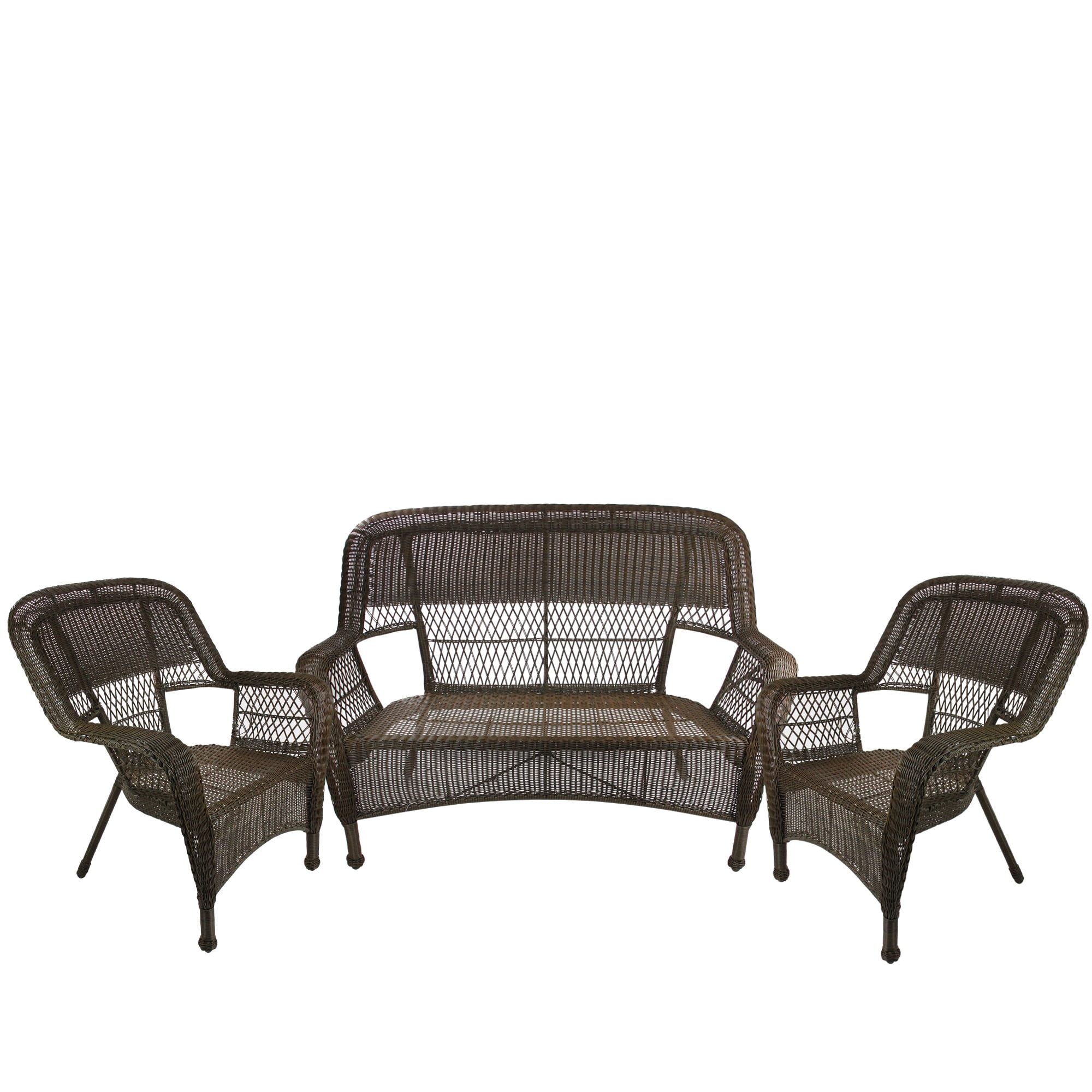 3pc Brown Steel Resin Outdoor Patio Furniture Loveseat And Chairs 51