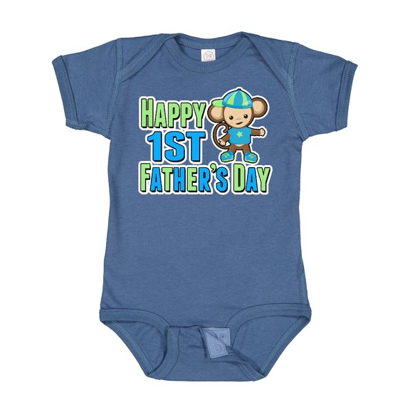 Inktastic Happy 1st Fathers Day with Monkey in Blue Boys Baby Bodysuit