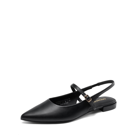 Women’s Pointed Toe Slingback Flats, Adjustable Ankle Strap Low Heel Dress Shoes for Work & Daily Wear