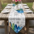 thumbnail image 6 of Rustic Beach Table Runner Linen Burlap Table Runner 90 Inches Long Tropical Surfboard Palm Tree Wooden Grain Dresser Scarves for Kitchen Island Coffee Dining Room Party Wedding Holiday Decor 13"x90", 6 of 8
