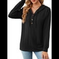 thumbnail image 2 of Sudadera con Capucha para Mujer, de Punto, de Larga, con Cordón Ajustable, Botones, Cuello en V, Informal, Tipo Jersey, con Capucha Negro L, 2 of 9