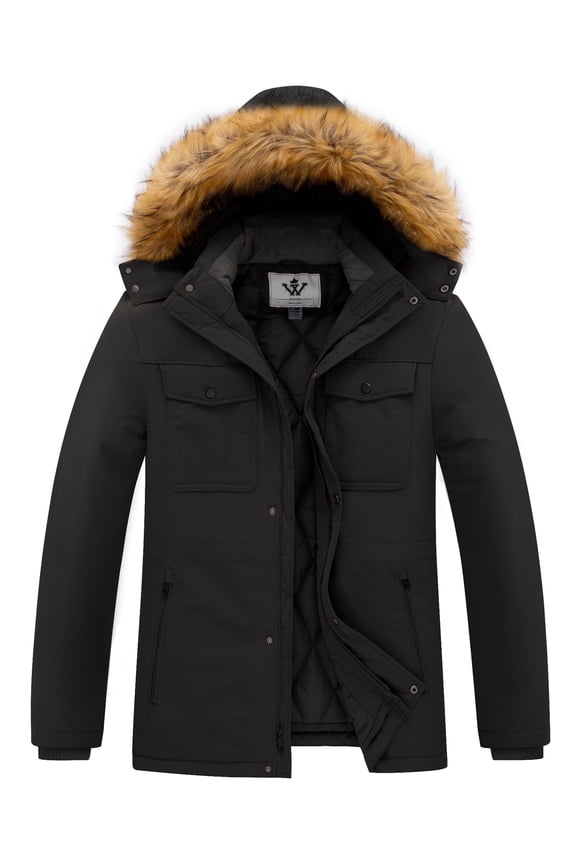 Men's Winter Warm Coat Puffer Jacket Thicken Long Sleeve Waterproof Parka Black L